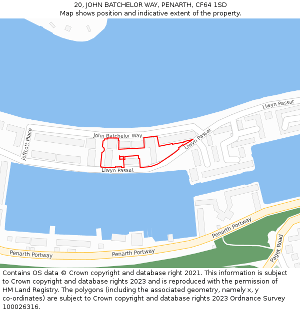 20, JOHN BATCHELOR WAY, PENARTH, CF64 1SD: Location map and indicative extent of plot
