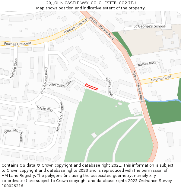 20, JOHN CASTLE WAY, COLCHESTER, CO2 7TU: Location map and indicative extent of plot