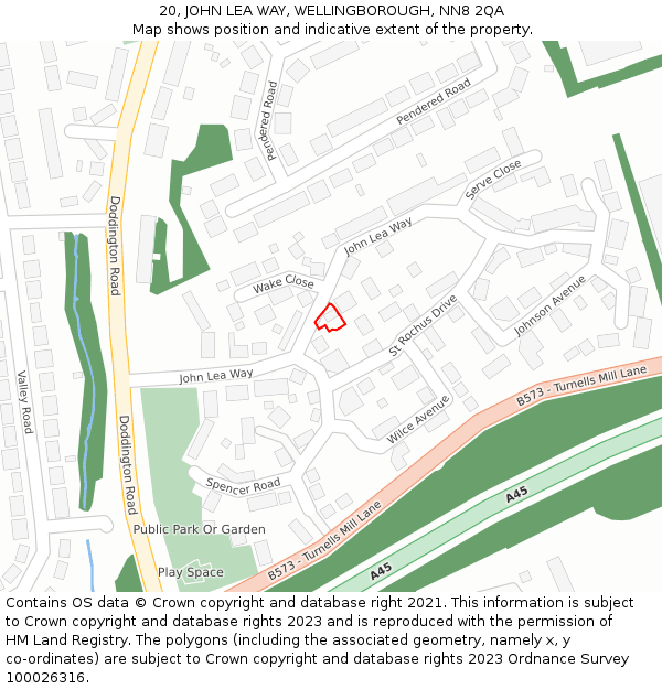 20, JOHN LEA WAY, WELLINGBOROUGH, NN8 2QA: Location map and indicative extent of plot