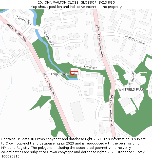 20, JOHN WALTON CLOSE, GLOSSOP, SK13 8GQ: Location map and indicative extent of plot