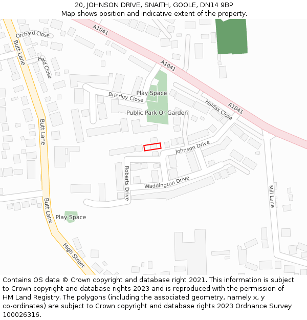 20, JOHNSON DRIVE, SNAITH, GOOLE, DN14 9BP: Location map and indicative extent of plot