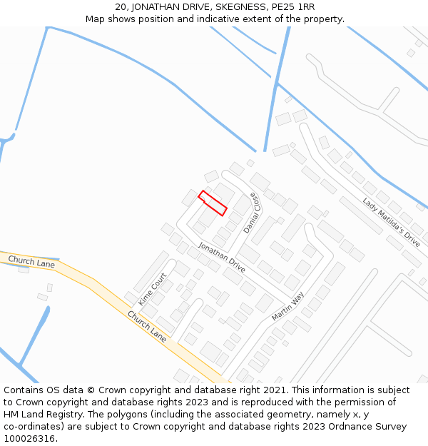 20, JONATHAN DRIVE, SKEGNESS, PE25 1RR: Location map and indicative extent of plot