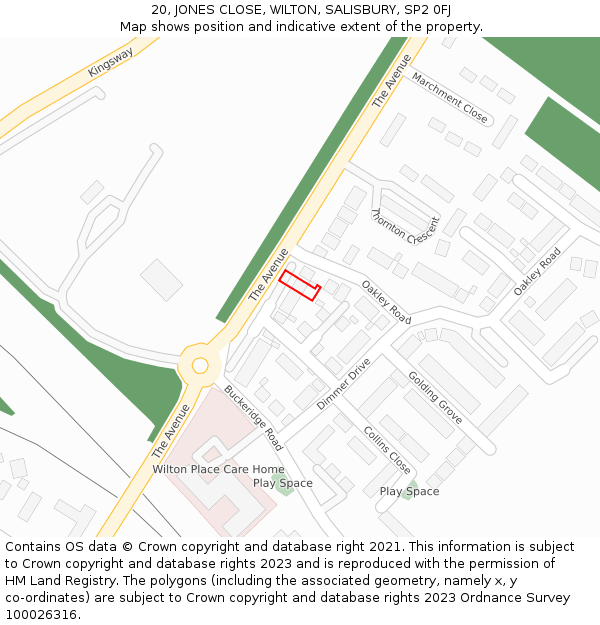 20, JONES CLOSE, WILTON, SALISBURY, SP2 0FJ: Location map and indicative extent of plot