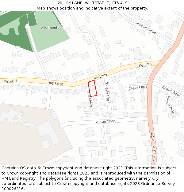 20, JOY LANE, WHITSTABLE, CT5 4LS: Location map and indicative extent of plot