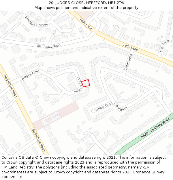 20, JUDGES CLOSE, HEREFORD, HR1 2TW: Location map and indicative extent of plot