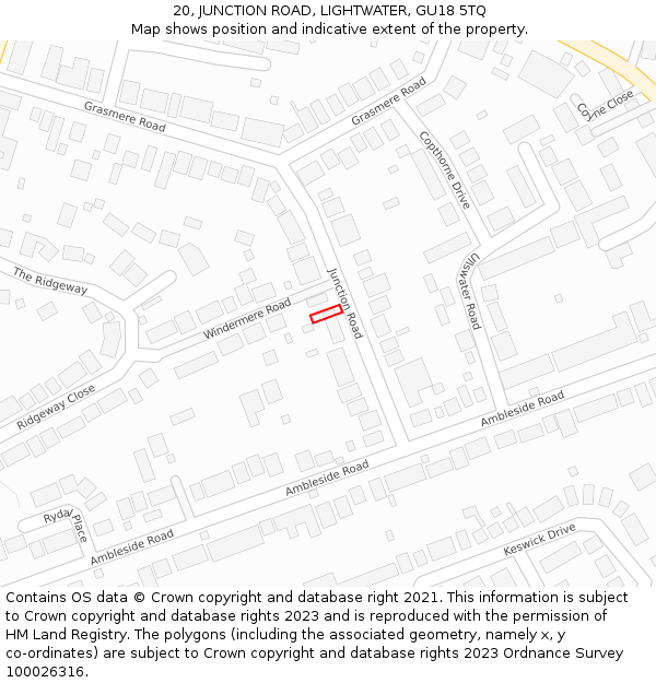 20, JUNCTION ROAD, LIGHTWATER, GU18 5TQ: Location map and indicative extent of plot