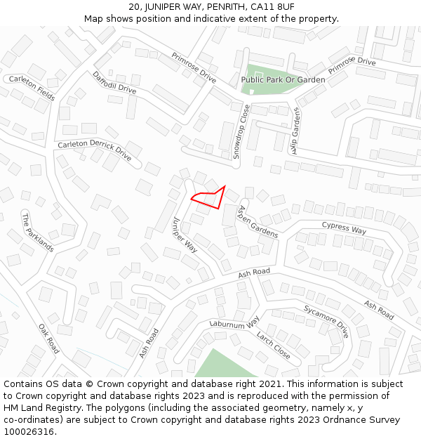 20, JUNIPER WAY, PENRITH, CA11 8UF: Location map and indicative extent of plot