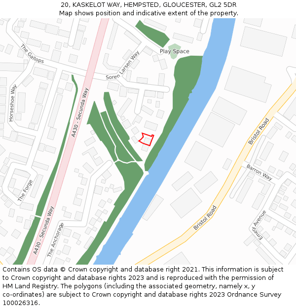 20, KASKELOT WAY, HEMPSTED, GLOUCESTER, GL2 5DR: Location map and indicative extent of plot