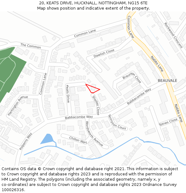 20, KEATS DRIVE, HUCKNALL, NOTTINGHAM, NG15 6TE: Location map and indicative extent of plot