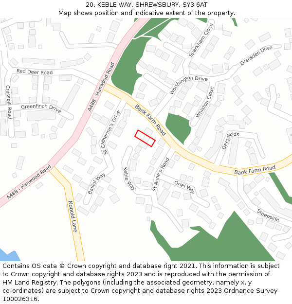 20, KEBLE WAY, SHREWSBURY, SY3 6AT: Location map and indicative extent of plot