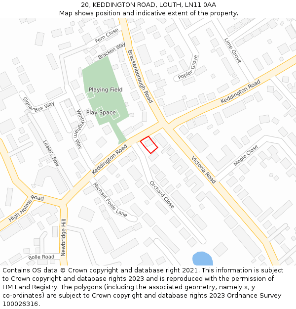 20, KEDDINGTON ROAD, LOUTH, LN11 0AA: Location map and indicative extent of plot