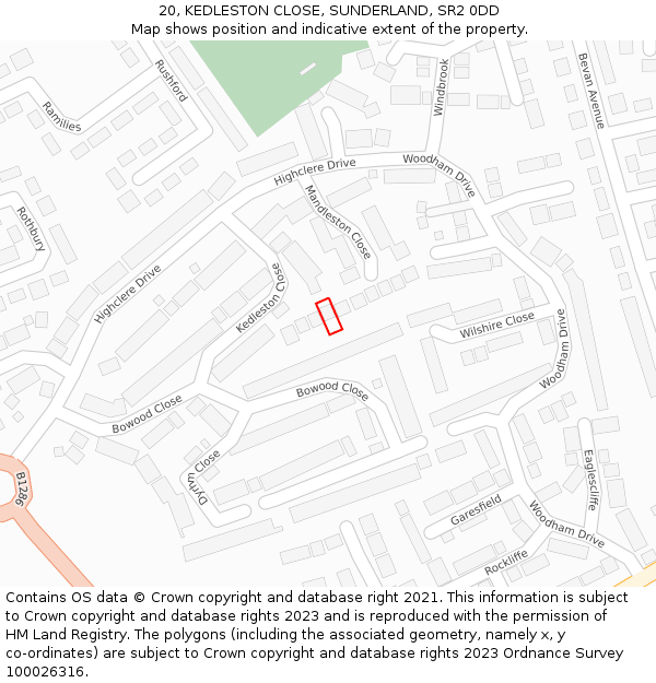 20, KEDLESTON CLOSE, SUNDERLAND, SR2 0DD: Location map and indicative extent of plot