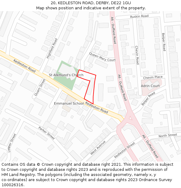 20, KEDLESTON ROAD, DERBY, DE22 1GU: Location map and indicative extent of plot