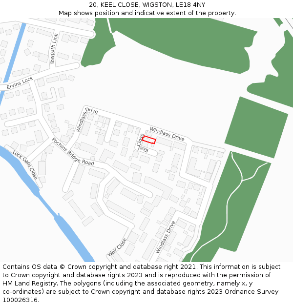 20, KEEL CLOSE, WIGSTON, LE18 4NY: Location map and indicative extent of plot