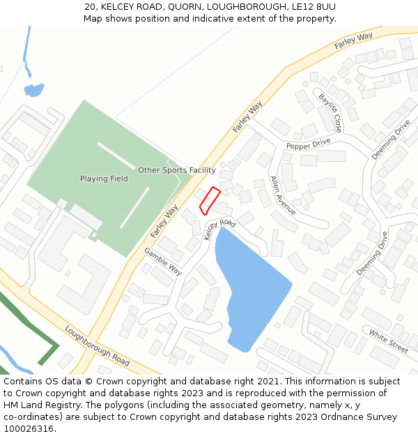 20, KELCEY ROAD, QUORN, LOUGHBOROUGH, LE12 8UU: Location map and indicative extent of plot