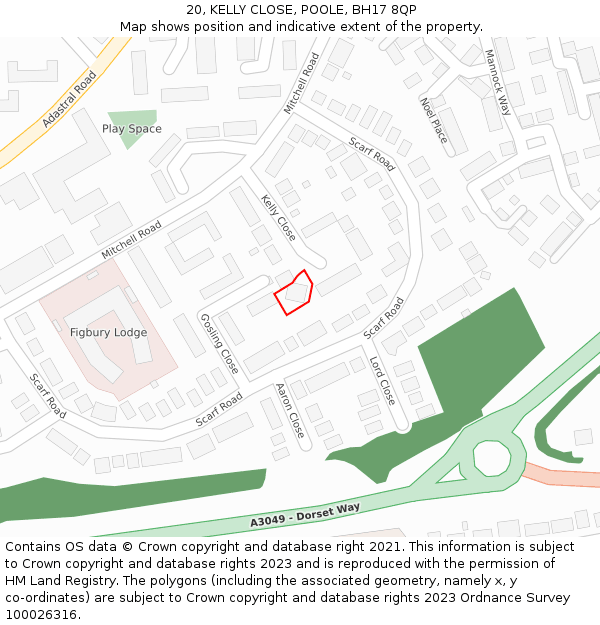 20, KELLY CLOSE, POOLE, BH17 8QP: Location map and indicative extent of plot
