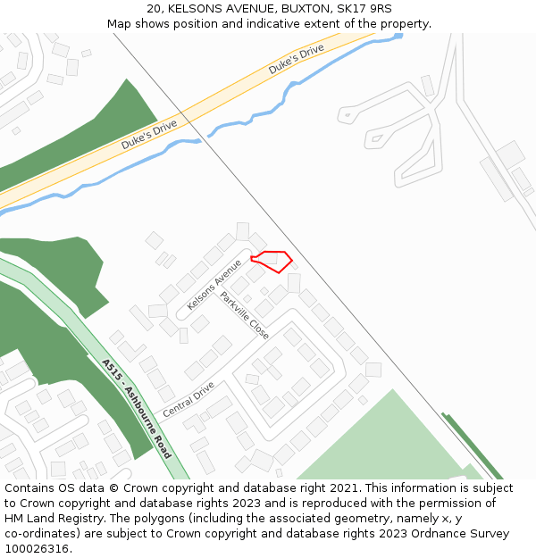 20, KELSONS AVENUE, BUXTON, SK17 9RS: Location map and indicative extent of plot