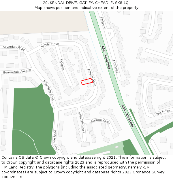 20, KENDAL DRIVE, GATLEY, CHEADLE, SK8 4QL: Location map and indicative extent of plot