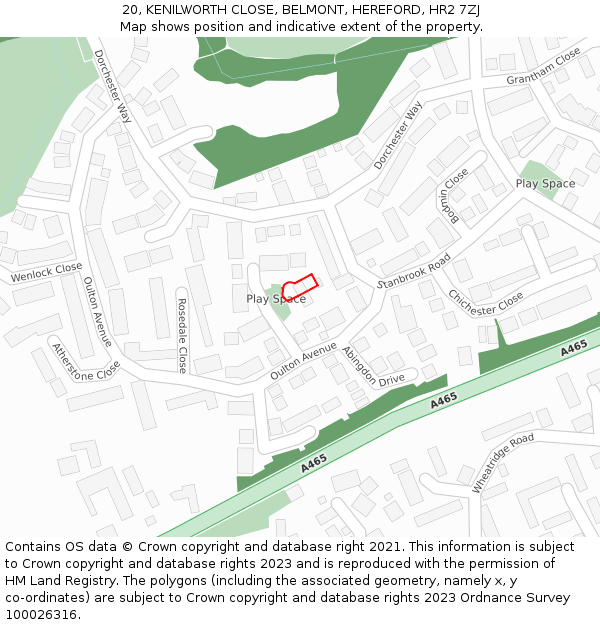 20, KENILWORTH CLOSE, BELMONT, HEREFORD, HR2 7ZJ: Location map and indicative extent of plot