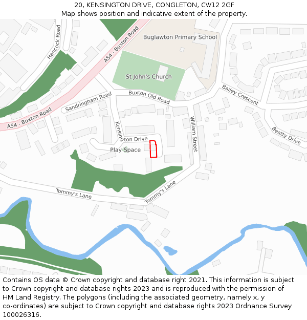 20, KENSINGTON DRIVE, CONGLETON, CW12 2GF: Location map and indicative extent of plot