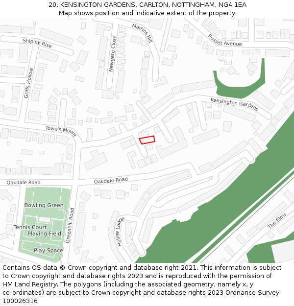 20, KENSINGTON GARDENS, CARLTON, NOTTINGHAM, NG4 1EA: Location map and indicative extent of plot