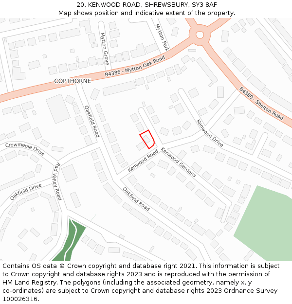 20, KENWOOD ROAD, SHREWSBURY, SY3 8AF: Location map and indicative extent of plot