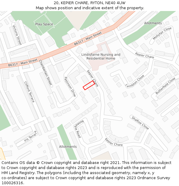 20, KEPIER CHARE, RYTON, NE40 4UW: Location map and indicative extent of plot