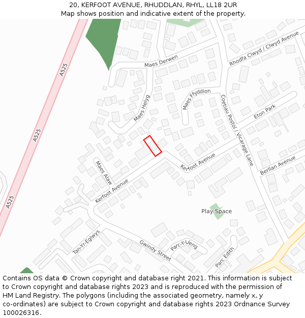 20, KERFOOT AVENUE, RHUDDLAN, RHYL, LL18 2UR: Location map and indicative extent of plot