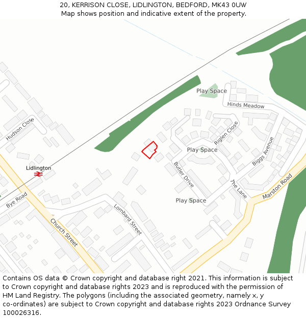 20, KERRISON CLOSE, LIDLINGTON, BEDFORD, MK43 0UW: Location map and indicative extent of plot