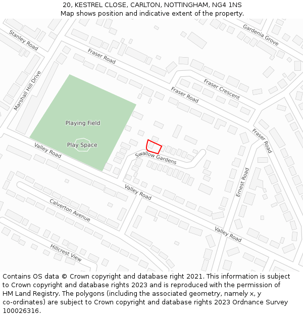 20, KESTREL CLOSE, CARLTON, NOTTINGHAM, NG4 1NS: Location map and indicative extent of plot