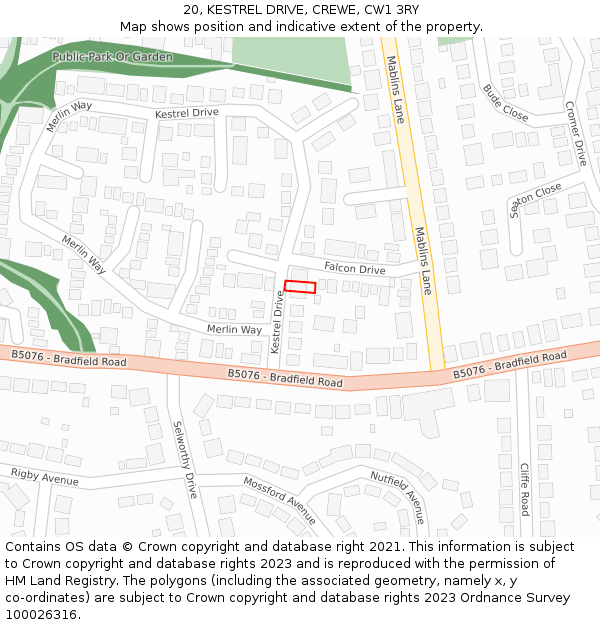 20, KESTREL DRIVE, CREWE, CW1 3RY: Location map and indicative extent of plot