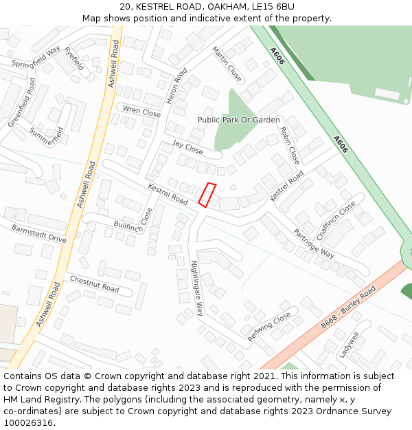 20, KESTREL ROAD, OAKHAM, LE15 6BU: Location map and indicative extent of plot