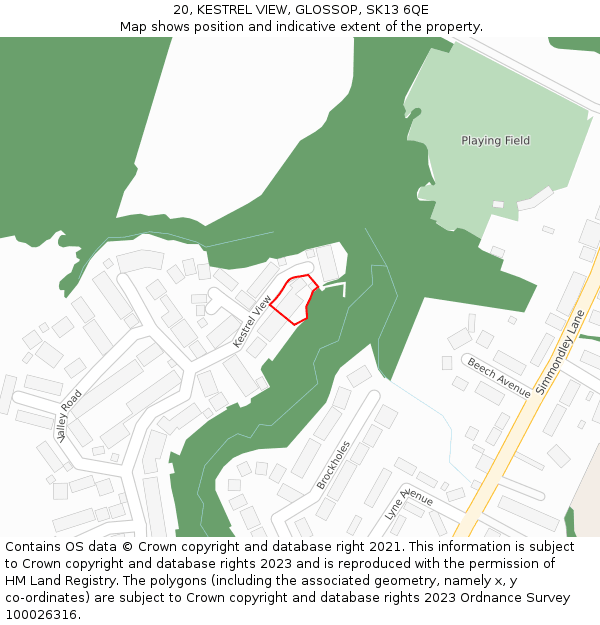 20, KESTREL VIEW, GLOSSOP, SK13 6QE: Location map and indicative extent of plot