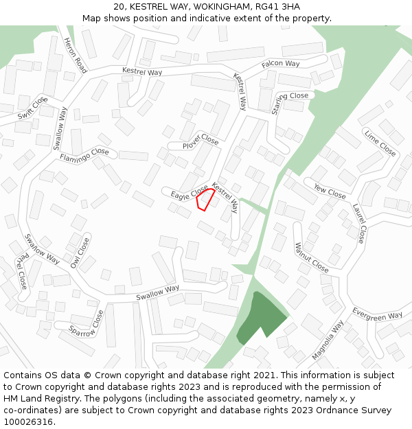 20, KESTREL WAY, WOKINGHAM, RG41 3HA: Location map and indicative extent of plot