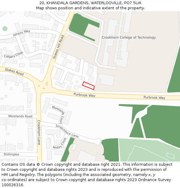 20, KHANDALA GARDENS, WATERLOOVILLE, PO7 5UA: Location map and indicative extent of plot