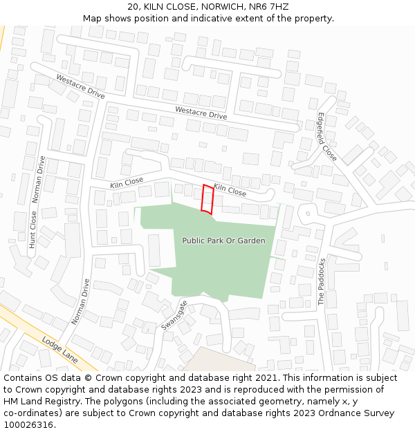 20, KILN CLOSE, NORWICH, NR6 7HZ: Location map and indicative extent of plot