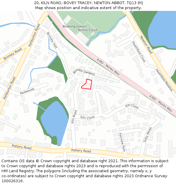 20, KILN ROAD, BOVEY TRACEY, NEWTON ABBOT, TQ13 9YJ: Location map and indicative extent of plot