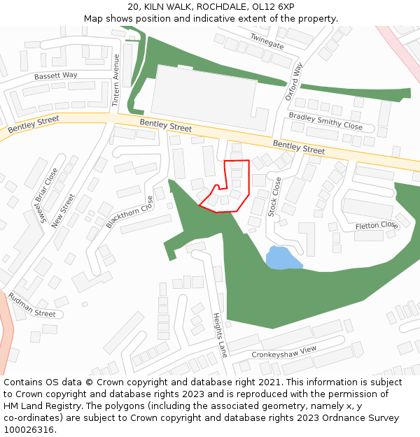 20, KILN WALK, ROCHDALE, OL12 6XP: Location map and indicative extent of plot