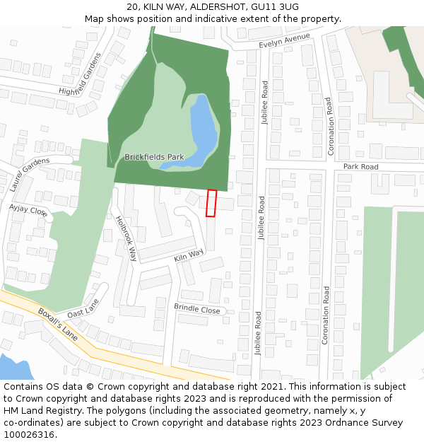 20, KILN WAY, ALDERSHOT, GU11 3UG: Location map and indicative extent of plot