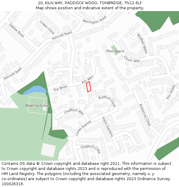 20, KILN WAY, PADDOCK WOOD, TONBRIDGE, TN12 6LF: Location map and indicative extent of plot