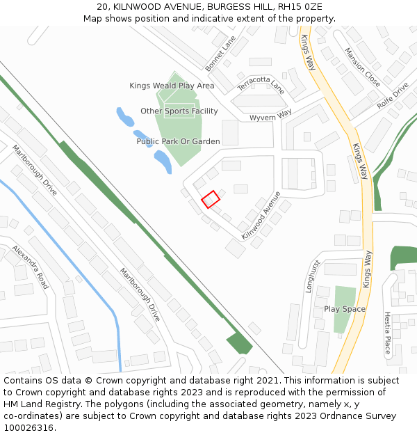 20, KILNWOOD AVENUE, BURGESS HILL, RH15 0ZE: Location map and indicative extent of plot