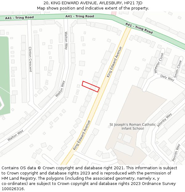 20, KING EDWARD AVENUE, AYLESBURY, HP21 7JD: Location map and indicative extent of plot