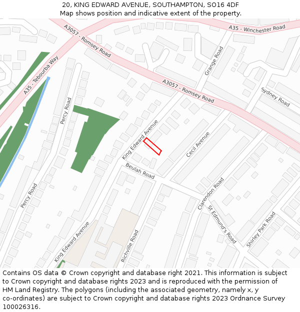 20, KING EDWARD AVENUE, SOUTHAMPTON, SO16 4DF: Location map and indicative extent of plot