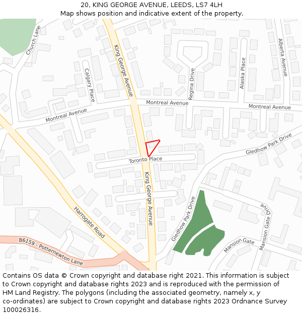 20, KING GEORGE AVENUE, LEEDS, LS7 4LH: Location map and indicative extent of plot