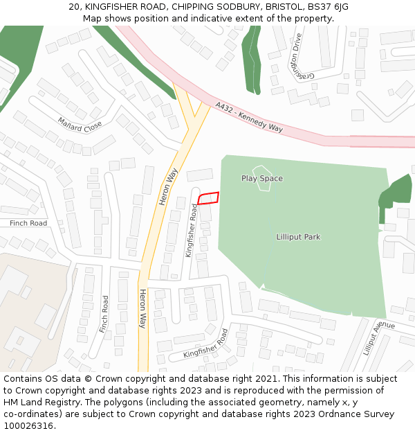 20, KINGFISHER ROAD, CHIPPING SODBURY, BRISTOL, BS37 6JG: Location map and indicative extent of plot