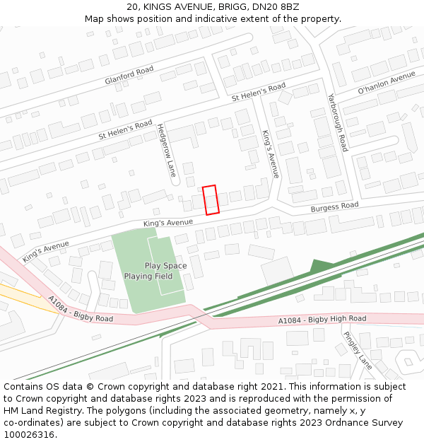 20, KINGS AVENUE, BRIGG, DN20 8BZ: Location map and indicative extent of plot