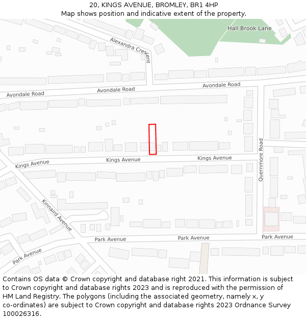 20, KINGS AVENUE, BROMLEY, BR1 4HP: Location map and indicative extent of plot