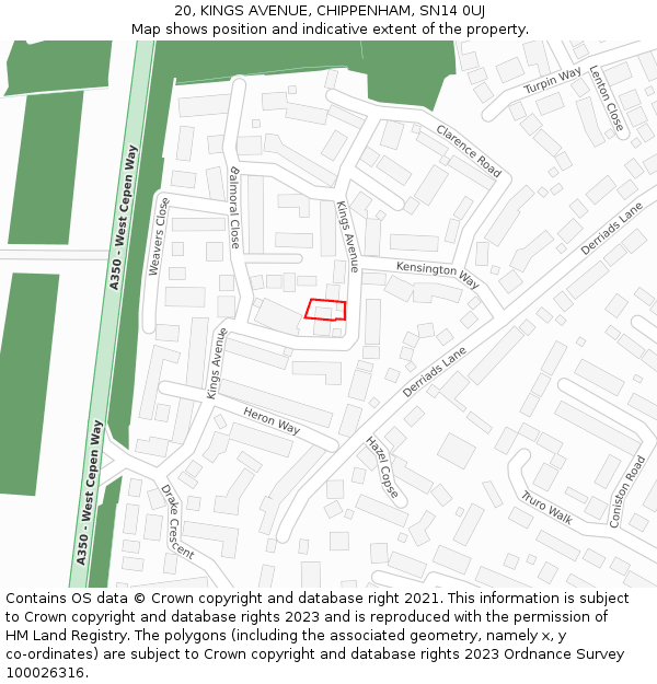 20, KINGS AVENUE, CHIPPENHAM, SN14 0UJ: Location map and indicative extent of plot