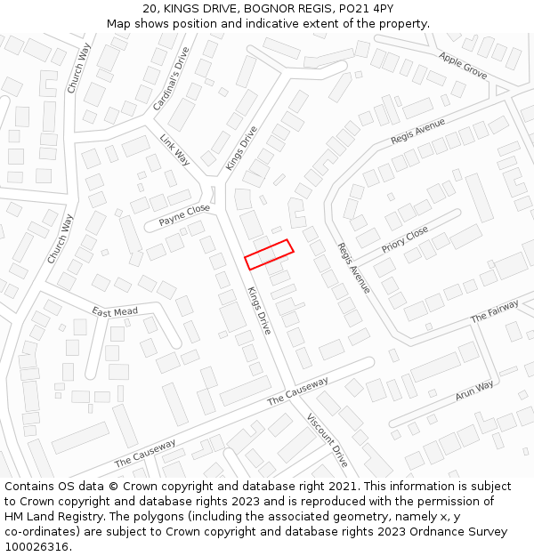 20, KINGS DRIVE, BOGNOR REGIS, PO21 4PY: Location map and indicative extent of plot