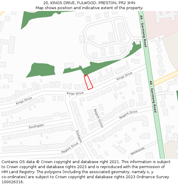 20, KINGS DRIVE, FULWOOD, PRESTON, PR2 3HN: Location map and indicative extent of plot